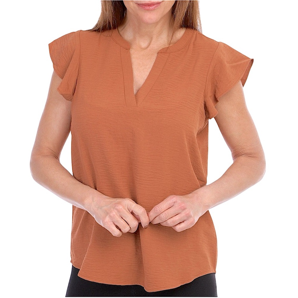 Adrianna Papell Airflow Flutter Sleeve Blouse Terracotta NWT Size Large